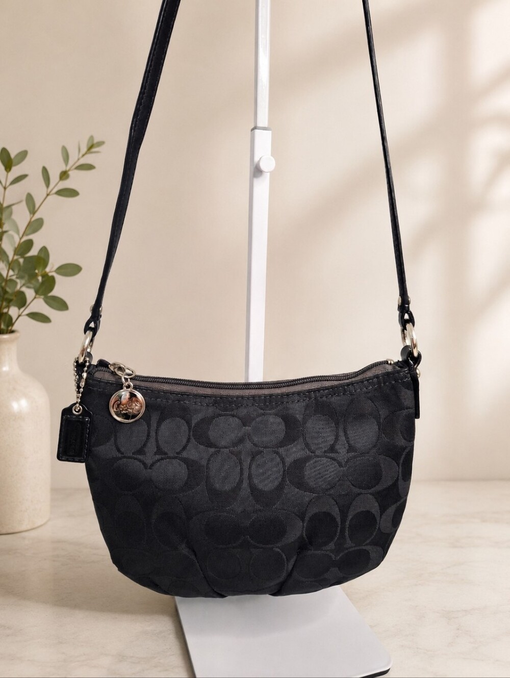 Coach Black Signature C Jacquard Mini Hobo Shoulder Bag Silver Hardware